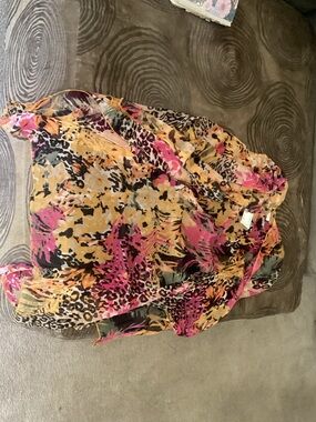 Women's Sheer Mixed Print Tunic - Pink Multi